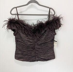 Y2K Cachet Brown Natural Feather Sheen Accent Crop Top Size 12 Dillards Vintage